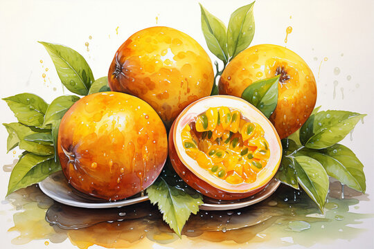 Passion fruit watercolor painting