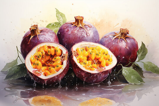Passion fruit watercolor painting