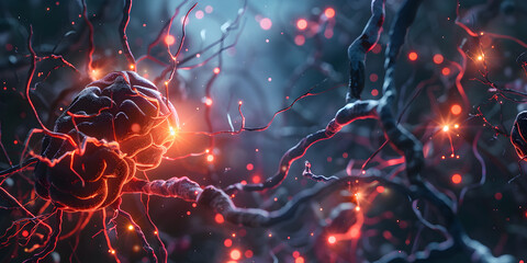 Micro biology brain network system science nervous energy mental nerve cell human neurology neuron mind neural brainstorm nucleus, - obrazy, fototapety, plakaty