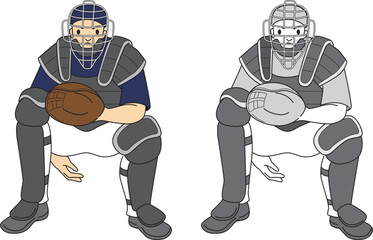 野球選手（キャッチャー）のイラストセット／Baseball player (catcher) illustration set - obrazy, fototapety, plakaty