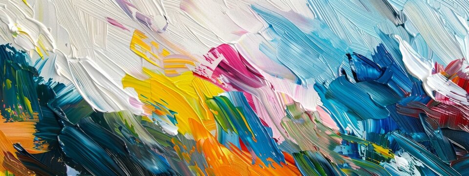 Closeup of abstract rough colourful colours painting texture, with oil brushstroke, pallet knife paint on canvas