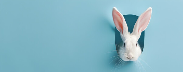 Easter Joy with Playful Bunny Ears Emerging from a Blue Background