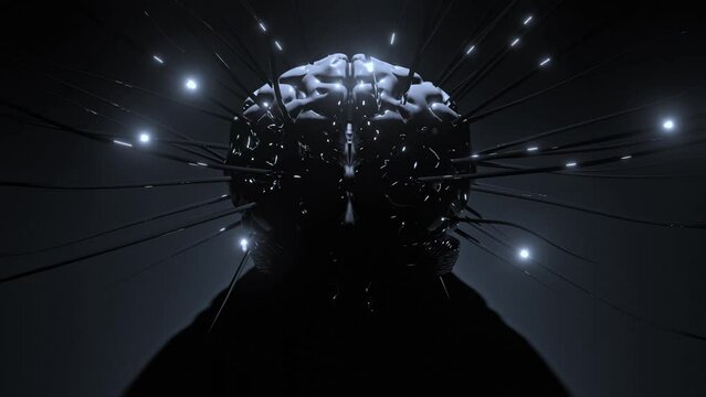 Brain digital seamless looping animation. Digital simulation of brain heavy work and data transmission. 3d render.