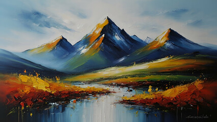 Modern abstract art acrylic oil painting of mountains.generative.ai - obrazy, fototapety, plakaty