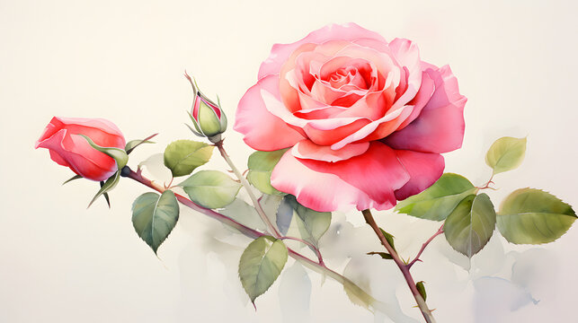 Elegant Rose: Watercolor Painting with Splatter Background