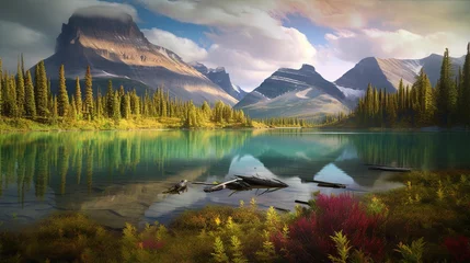 Photo sur Plexiglas Réflexion Surreal landscapes come to life, each one a symphony of color and light. Crystal-clear lakes reflect the towering peaks that surround them, creating a mirror image that seems to stretch