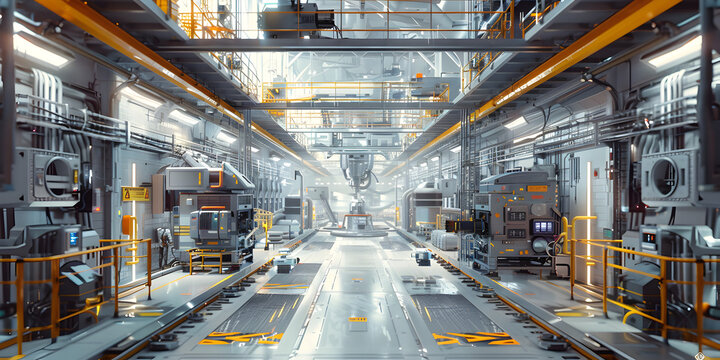 Interior of modern industrial factory, inside hi tech factory have modern equipment and automation machines for industry,
