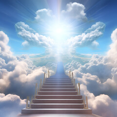 Fototapeta premium Stairway leading up to sky. Stairway to heaven. stairway to sky Stone stairs going up to the cloudy sky a stairway leading to the sky 