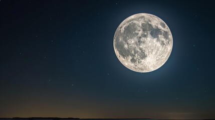 Fototapeta na wymiar A crisp, clear full moon hangs in a tranquil, star-speckled sky, a minimalist tableau that speaks of the universe's quiet splendor.