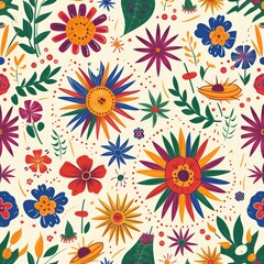 Fototapeta na wymiar Eclectic Latin seamless background with a rich mix of floral designs and vivid hues, bringing a festive touch to any surface.