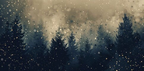 Trees covered in snow as snowflakes gently fall from the sky
