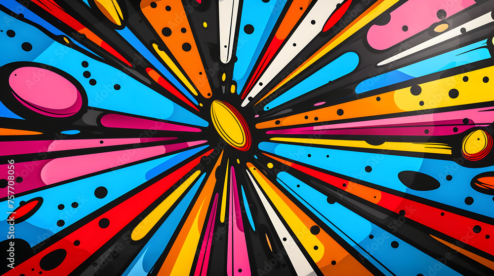 Poster abstract digital artwork featuring a radial explosion of colorful lines from a central point