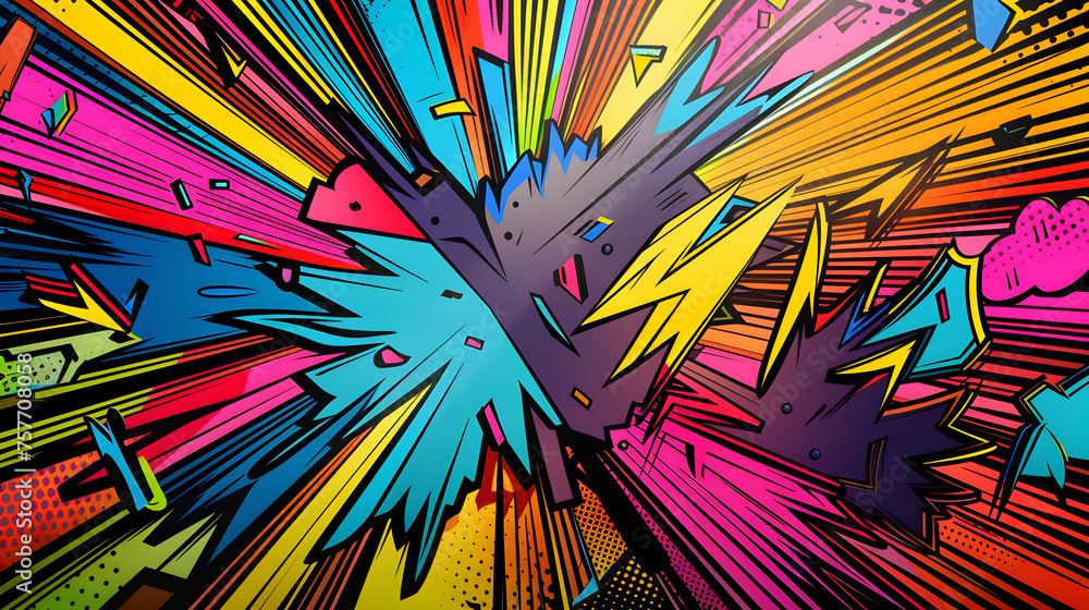 Poster abstract digital artwork featuring a radial explosion of colorful lines from a central point