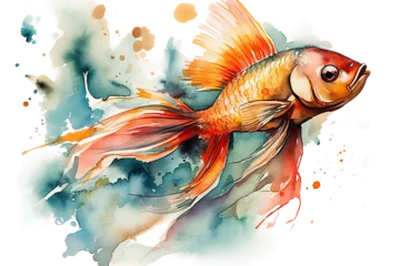 Fotobehang technology goldfish Watercolor © akk png