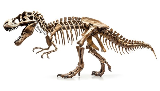 Skeletal bones of a Tyrannosaurus Rex T-Rex Dinosaur isolated on a white background