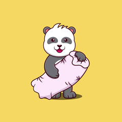 Cute baby panda holding a bolster
