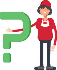 Waitress Character and Question Mark
