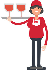 Waitress Character Serving Wine Illustration
