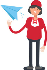Waitress Character Holding Paper Plane
