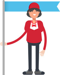 Waitress Character Holding Flag Pole
