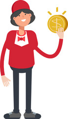 Waitress Character Holding Dollar Coin
