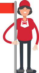 Waitress Character Holding Flag Pole
