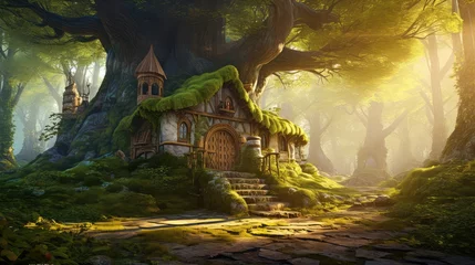 Deurstickers Fairytale house in a magical forest © poto8313