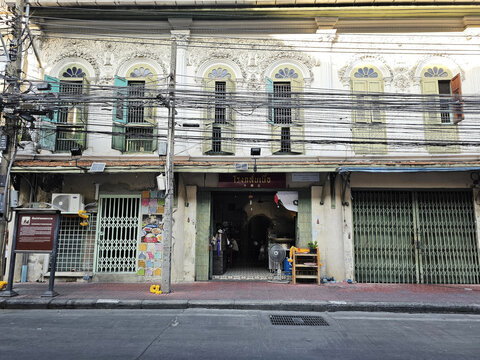 Bangkok, Thailand December 22, 2023 Rong Klan Nuea. It is a famous beef noodle shop on Song Wat Road. It is a new famous landmark and check in point in Bangkok, Thailand.