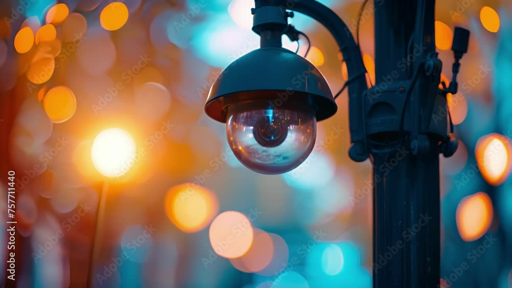 Aufkleber a closeup of a surveillance camera attached to a streetlight demonstrating its ability to analyze an