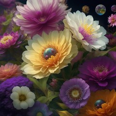 Obraz premium Close-up, beautiful pink, white and yellow flowers with other colors