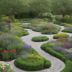 Obraz premium The scene should exude tranquility A combination of meticulously arranged flower beds and meandering