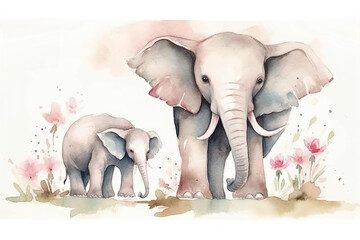 walking Watercolor elephant baby