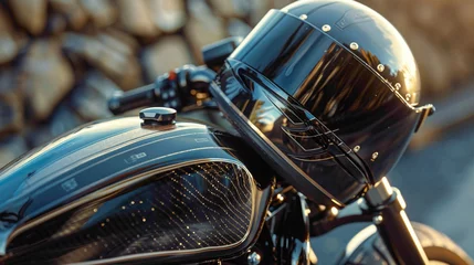 Foto auf Leinwand vintage motorcycle with unique helmet. © FDX