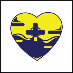 Obraz premium vector design illustration of heart and blood in yellow and blue colors in a simple style. suitable for logos, icons, posters, advertisements, banners, companies, t-shirt designs, stickers,&nbsp;websites.