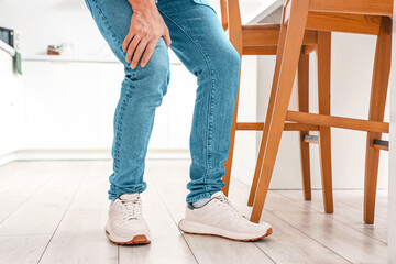 Young man traumatized his leg in kitchen