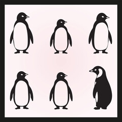 Obraz premium Penguin silhouette set Clipart on a hex color background