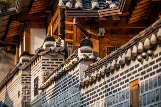 Traditional Korean building architecture of bukchon Hanok Village in Seoul, South Korea