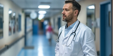 Obraz premium Doctor with stethoscope in hospital 
