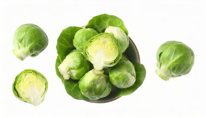 Fototapeta premium Fresh Brussels sprouts isolated on white background. top view 