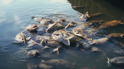 Dead fish in the canal represents the impact of wastewater on the ecosystem.