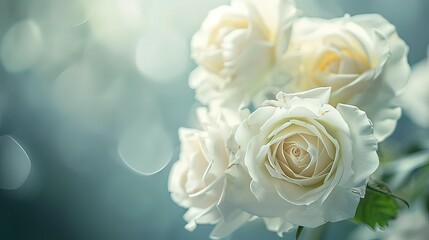 Photography of a horizontal bouquet of white roses, Generative ai.