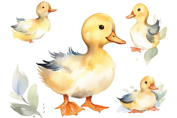 Watercolor duck Illustration kids