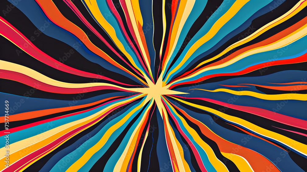Aufkleber abstract digital artwork featuring a radial explosion of colorful lines from a central point