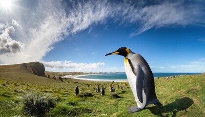 Fototapeta premium King Penguin at Volunteer Point, Falkland Island 