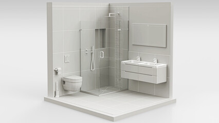 Bathroom renovation, assembly, architecture, design, BIM project, 3d rendering, 3d illustration, Isometric - 757715815