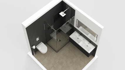 Fototapeta na wymiar Bathroom renovation, assembly, architecture, design, BIM project, 3d rendering, 3d illustration, Isometric