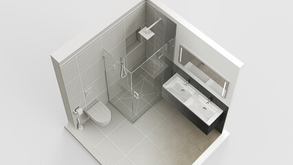 Bathroom renovation, assembly, architecture, design, BIM project, 3d rendering, 3d illustration, Isometric - 757715834