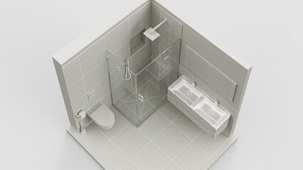 Bathroom renovation, assembly, architecture, design, BIM project, 3d rendering, 3d illustration, Isometric