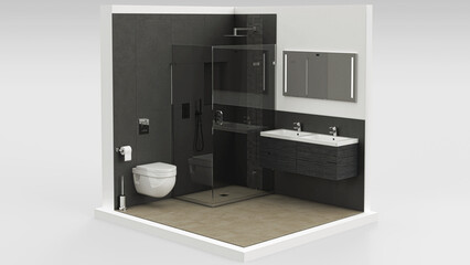 Bathroom renovation, assembly, architecture, design, BIM project, 3d rendering, 3d illustration, Isometric - 757715876
