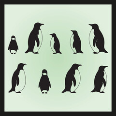Naklejka premium Penguin silhouette set Clipart on a hex color background